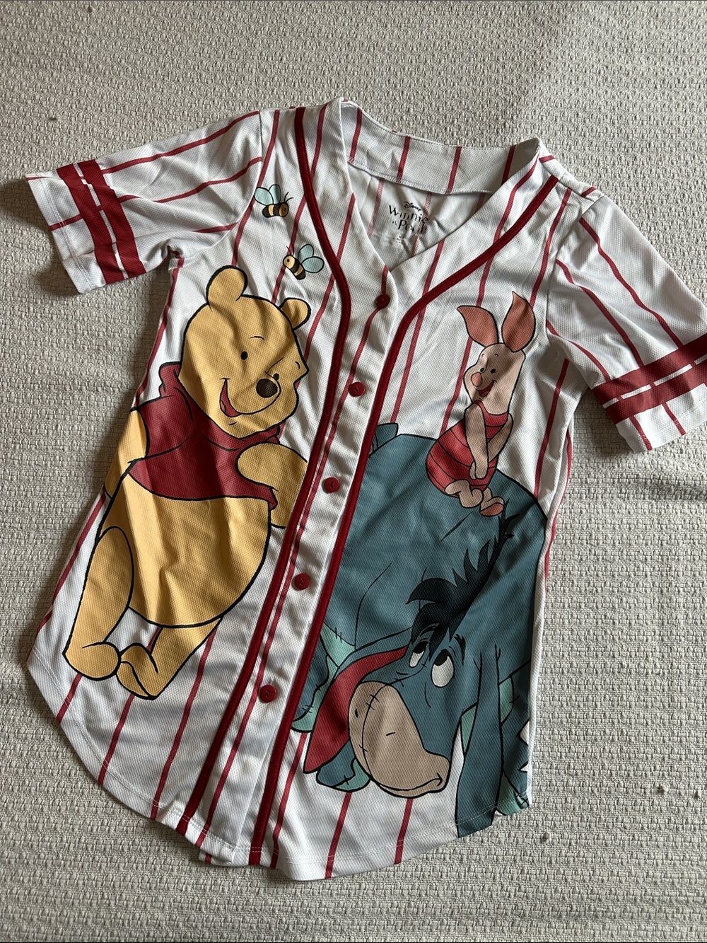Disney Winnie the Pooh Stripe Baseball Jersey - White and Red